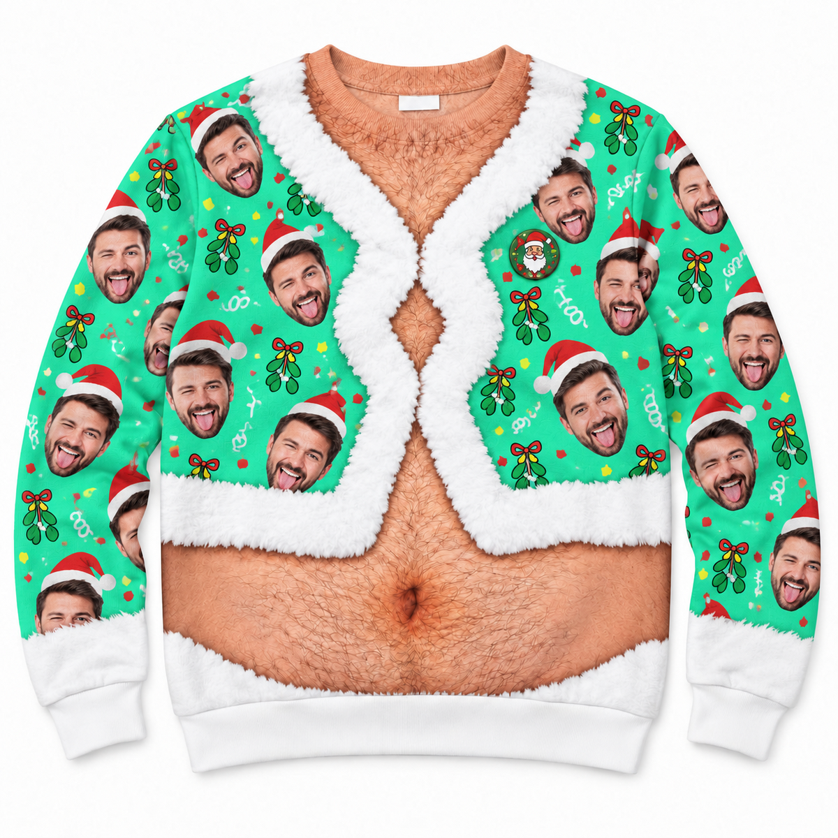 Hairy Chest Christmas Sweatshirt Faux Fur Cardigan Print Pullover