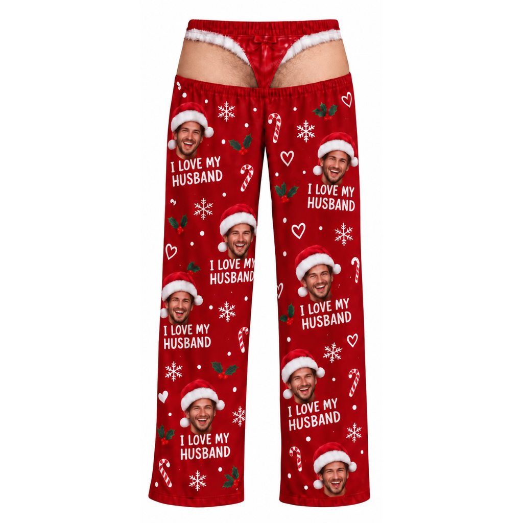 Men Novelty Cutout Pajama Pants Red Christmas Holiday Lounge Trousers