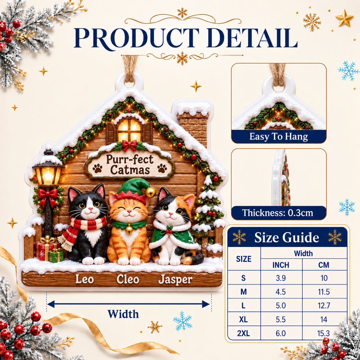 Cat Christmas Cabin Porch Holiday Keepsake Wooden Winter House - 3D Relief Ornament