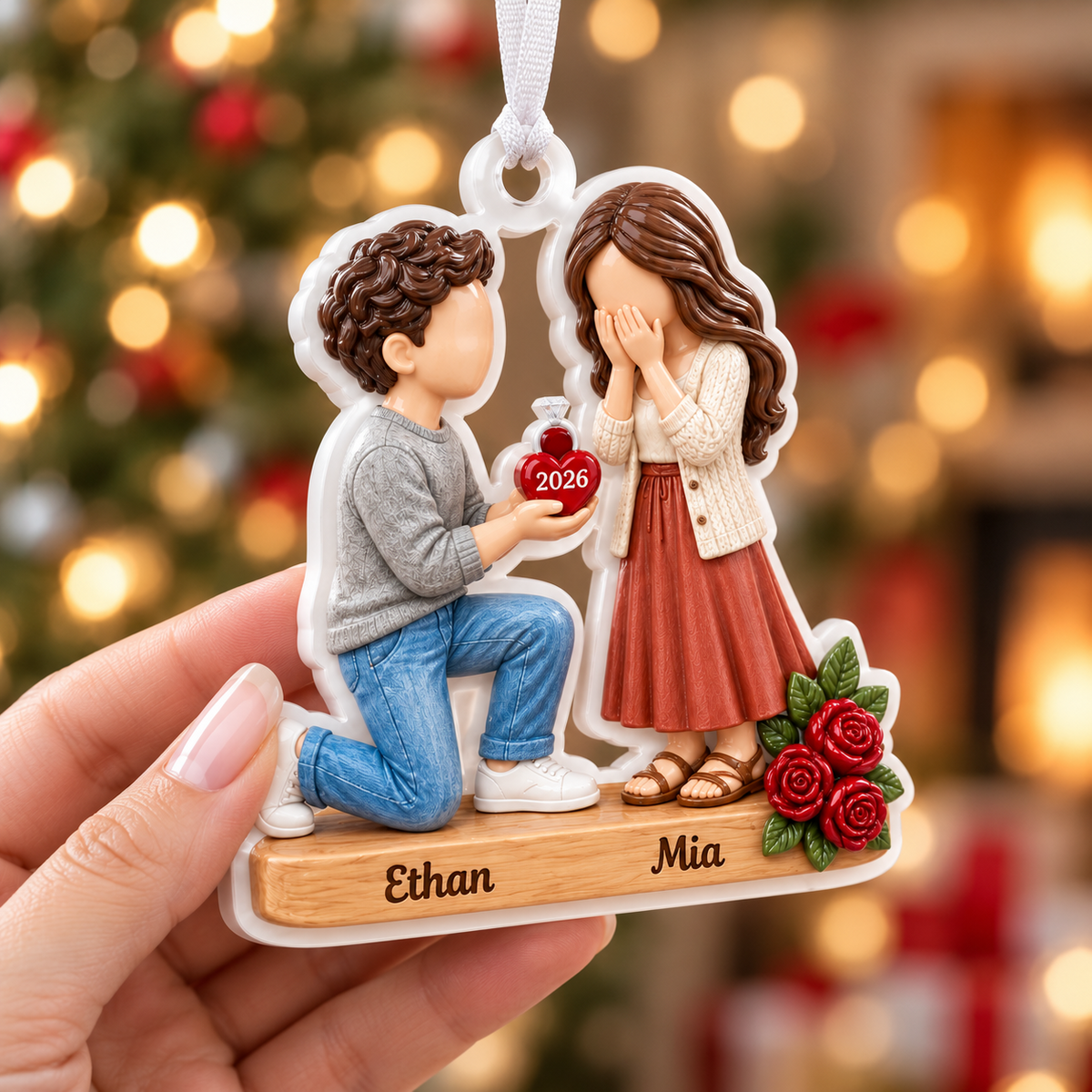 Marriage Proposal Couple Acrylic Tree Hanging Keepsake - 3D Relief Ornament