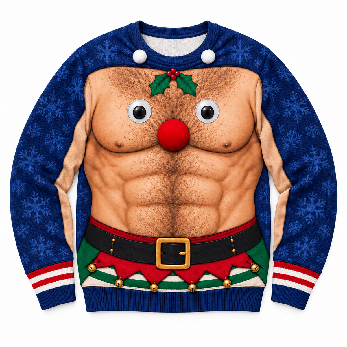 Funny Christmas Sweatshirt Hairy Chest Muscle Reindeer Crewneck