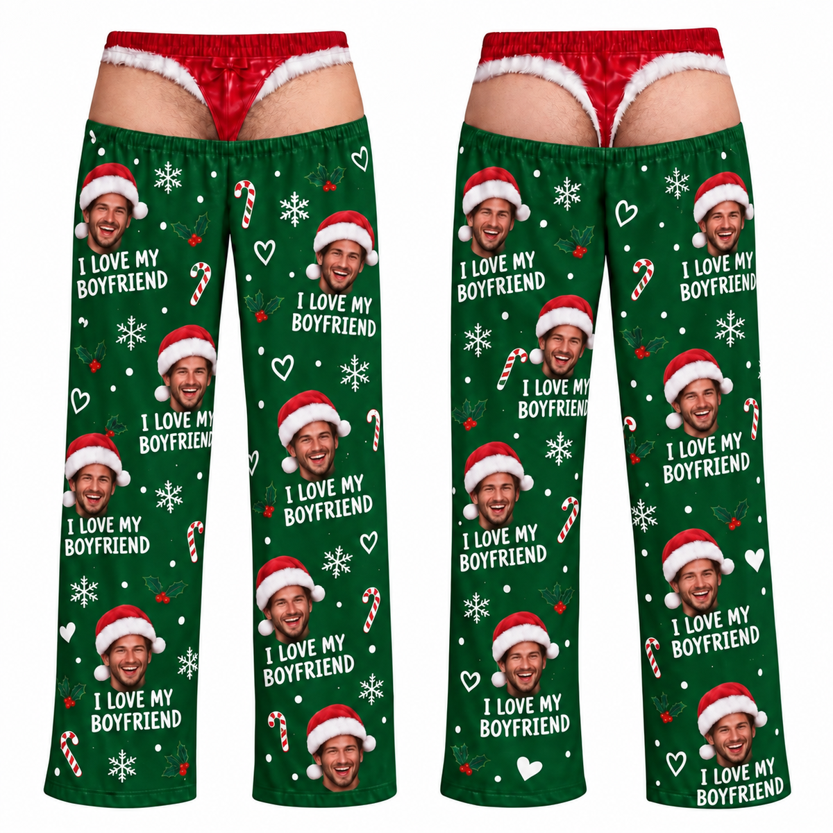 Men Novelty Cutout Pajama Pants Red Christmas Holiday Lounge Trousers