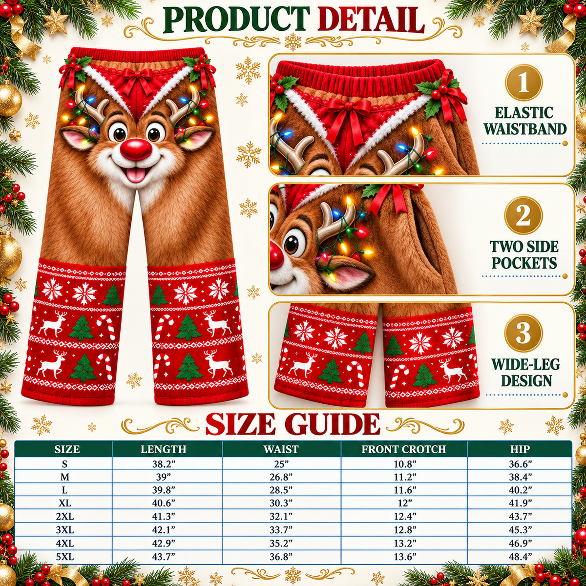 Christmas Animal Pajama Pants, Novelty Fleece Holiday Sleepwear