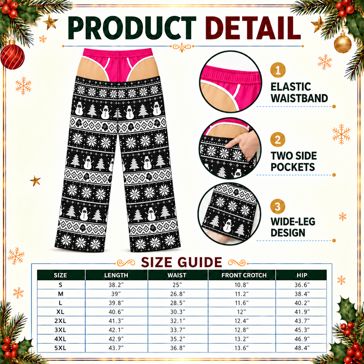 Christmas Pajama Pants with Faux Underwear Gag Print Lounge Bottoms