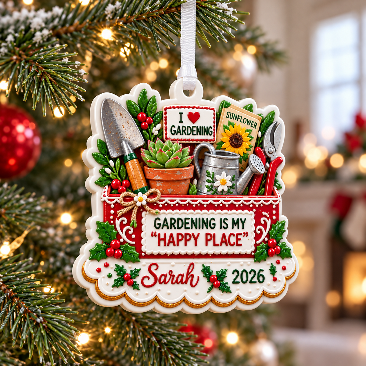 Gardening Tools and Plant Pot Holiday Keepsake - 3D Relief Ornament