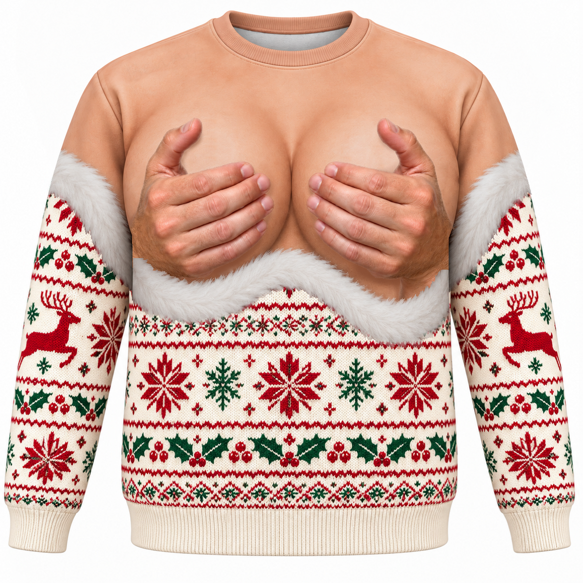 Crewneck Sweatshirt Ugly Christmas Novelty Chest Illusion Print