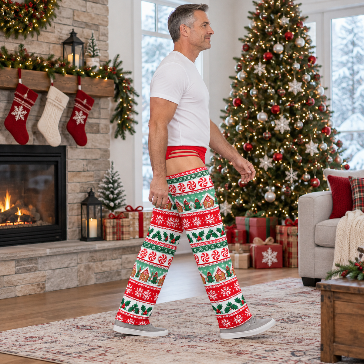 Mens Christmas Chaps Pajama Pants Novelty Holiday Lounge Bottoms