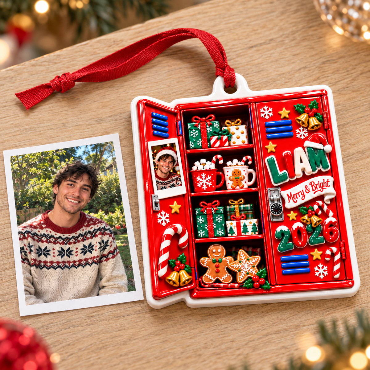 School Locker Holiday Keepsake with Christmas Treats and Gifts Decor - 3D Relief Ornament