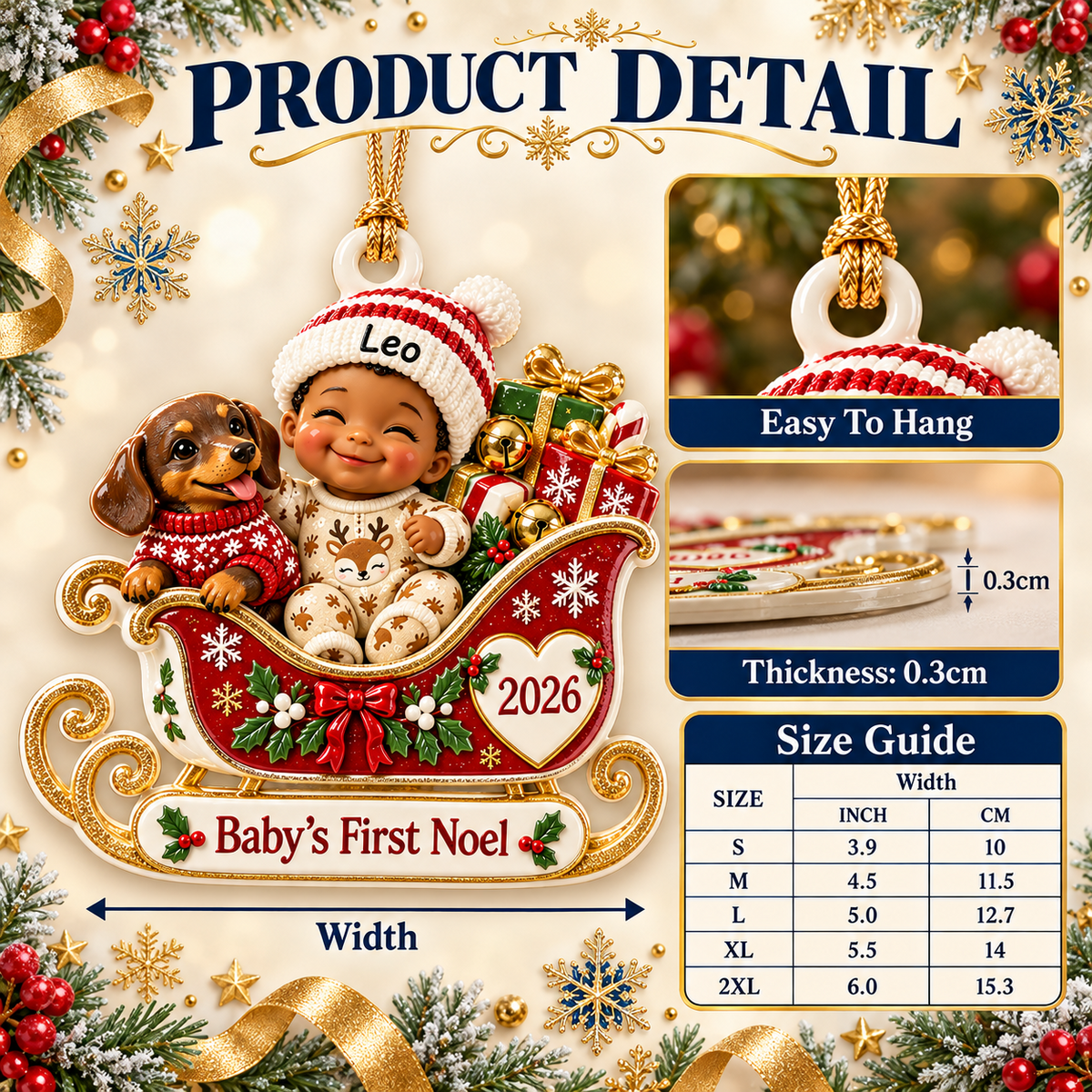 Baby's First Noel Christmas Sleigh with Dachshund Dog Keepsake - 3D Relief Ornament