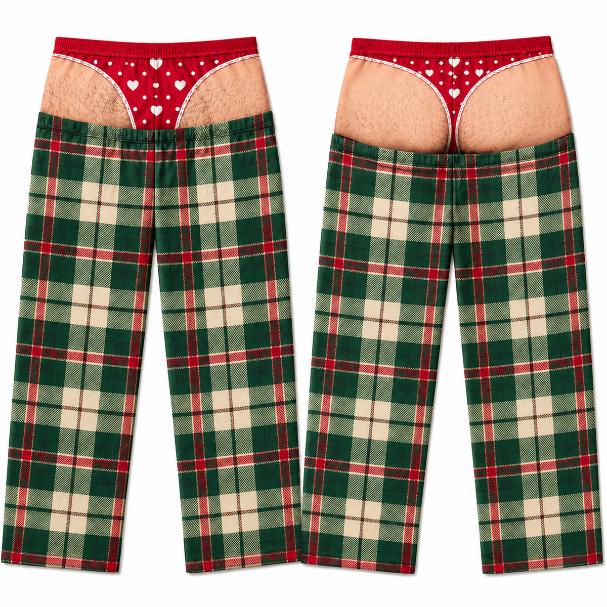 Plaid Pajama Pants with Faux Underwear Print Holiday Lounge Bottoms
