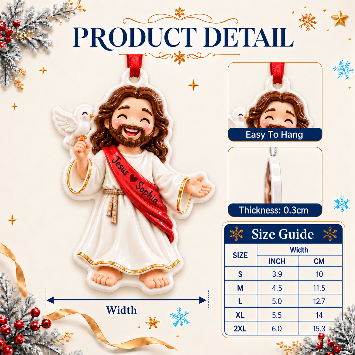 Cartoon Jesus Holding White Dove Ceramic Style Holiday Keepsake - 3D Relief Ornament