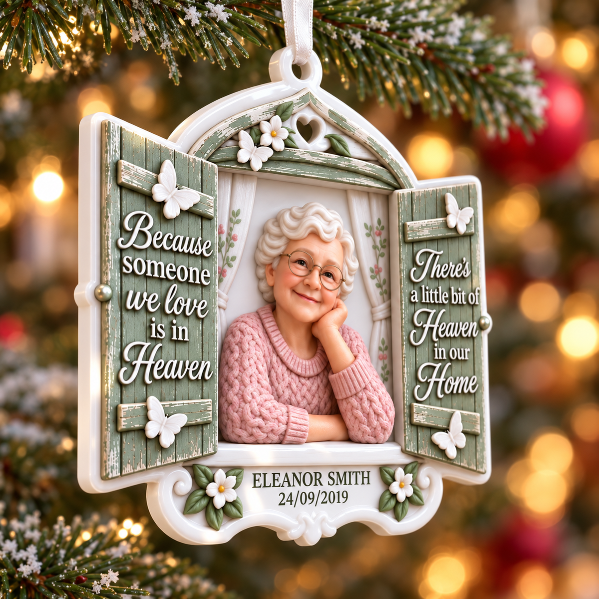 Memorial Window Shutter Keepsake with Floral and Butterfly Details - 3D Relief Ornament