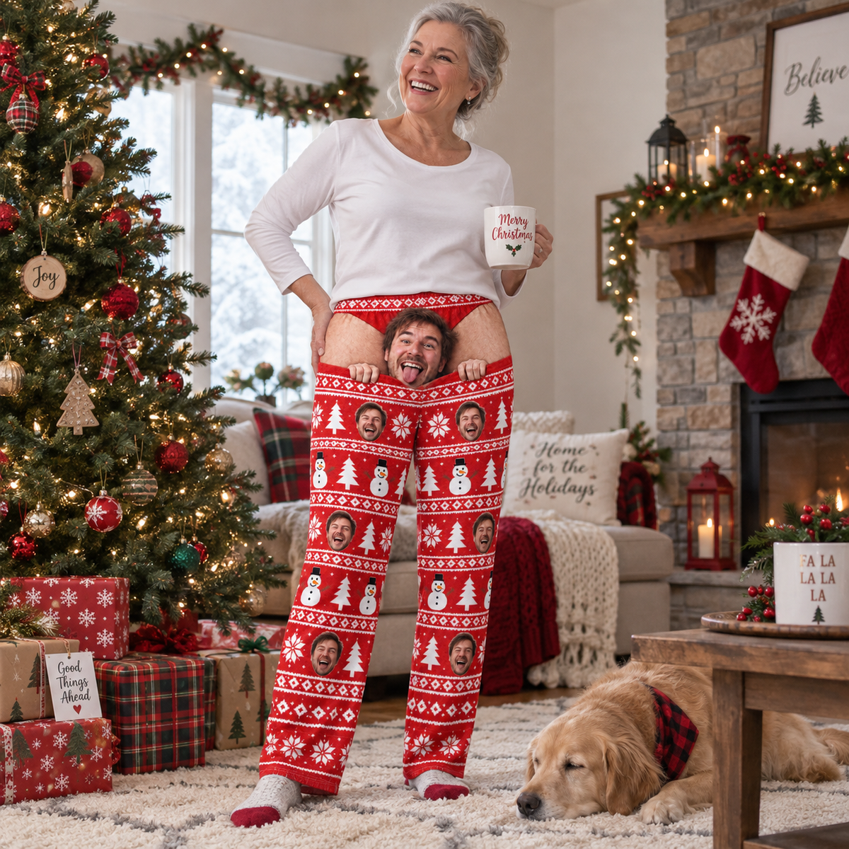 Mens Christmas Pajama Pants Fair Isle Holiday Print Lounge Bottoms