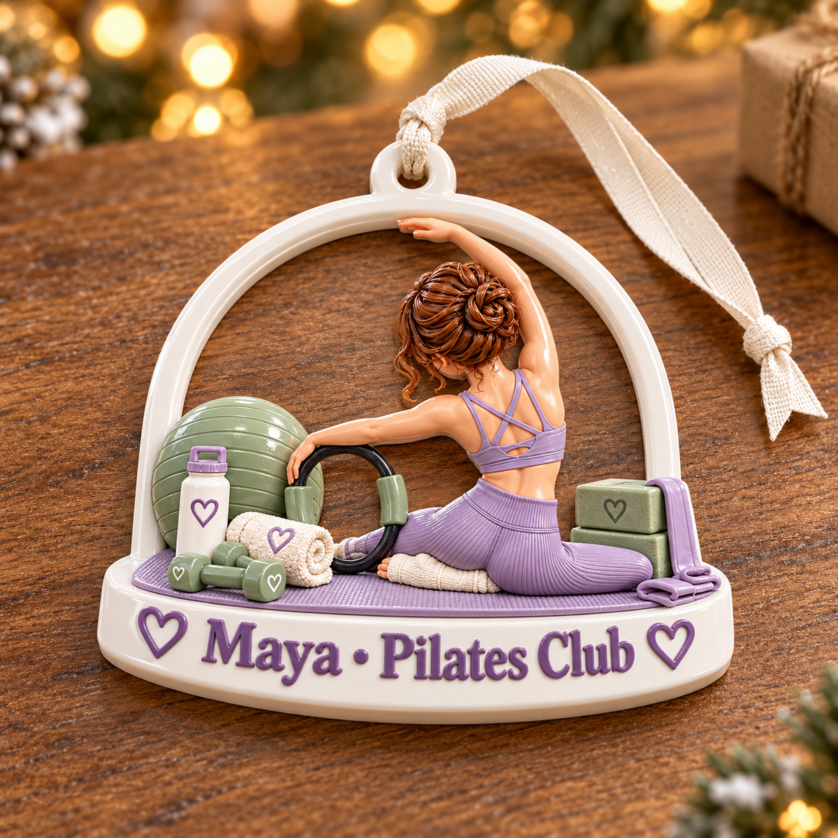 Pilates Girl Studio Workout Equipment Arch Hanging Holiday Keepsake - 3D Relief Ornament