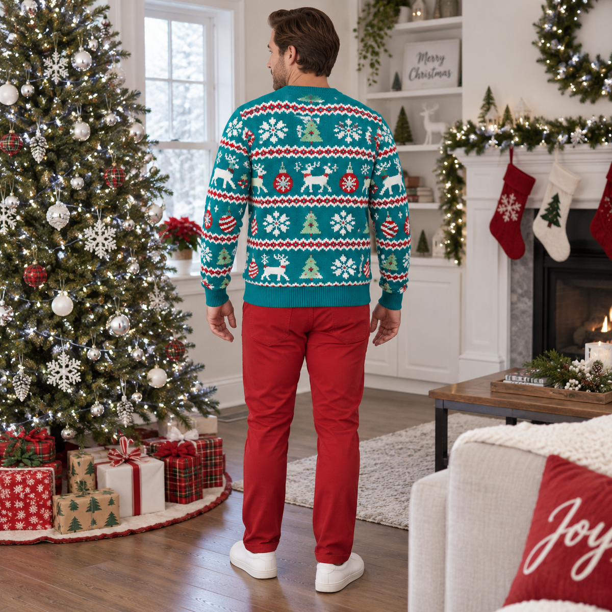 Funny Christmas Sweatshirt Hairy Chest Santa Faux Cardigan Crewneck