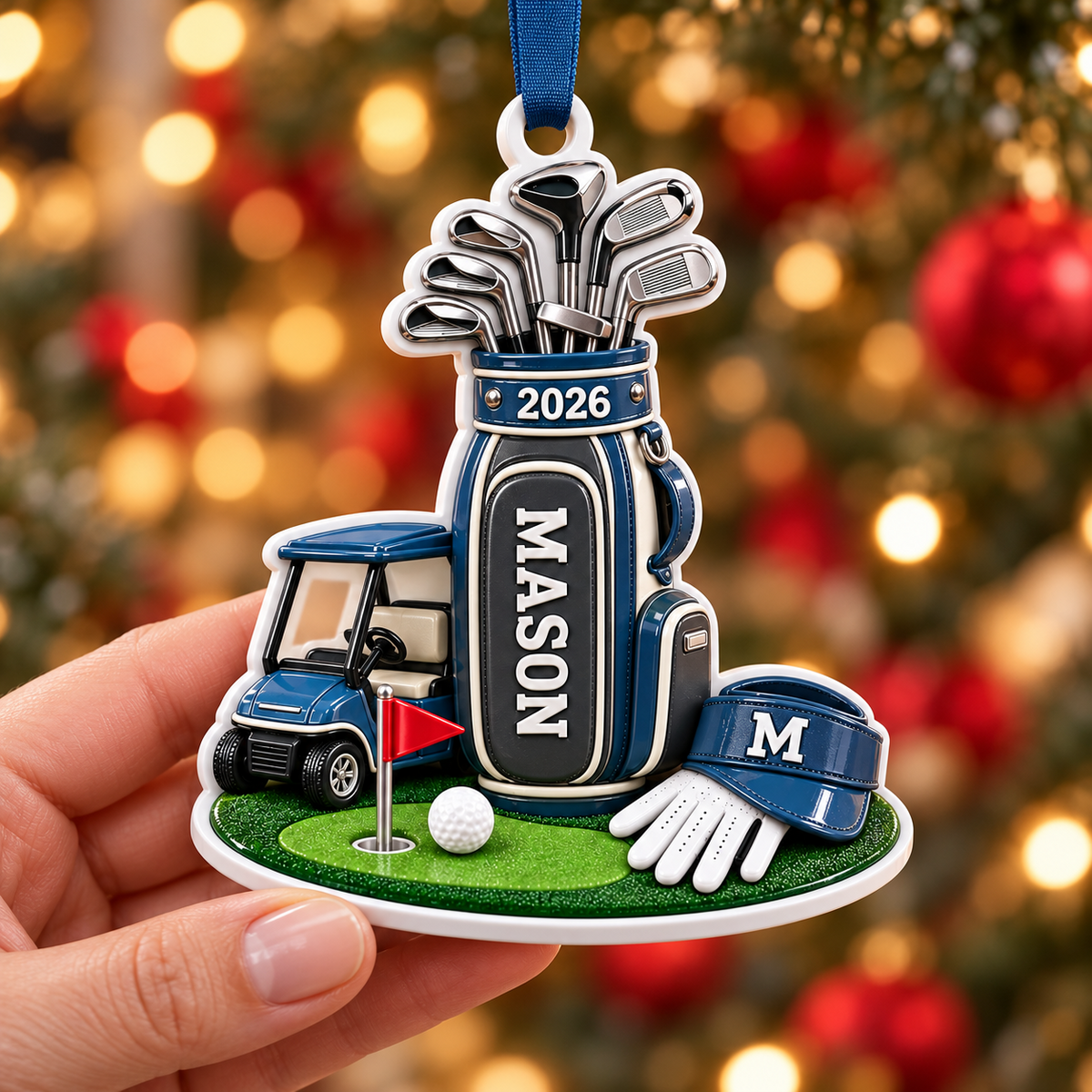 Golf Cart Bag and Clubs Holiday Tree Hanging Decoration - 3D Relief Ornament