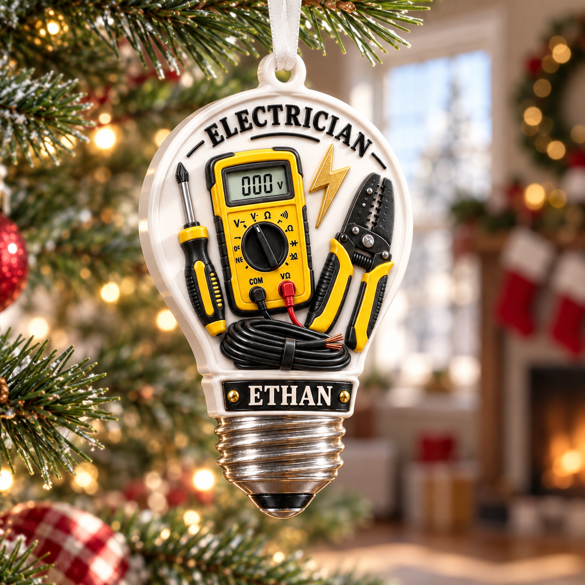 Electrician Light Bulb Shaped Multimeter Wire Tools Holiday Decor - 3D Relief Ornament