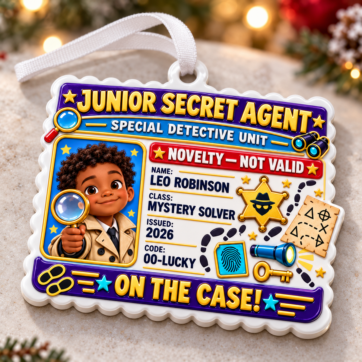 Junior Secret Agent Detective Badge ID Card Acrylic - 3D Relief Ornament