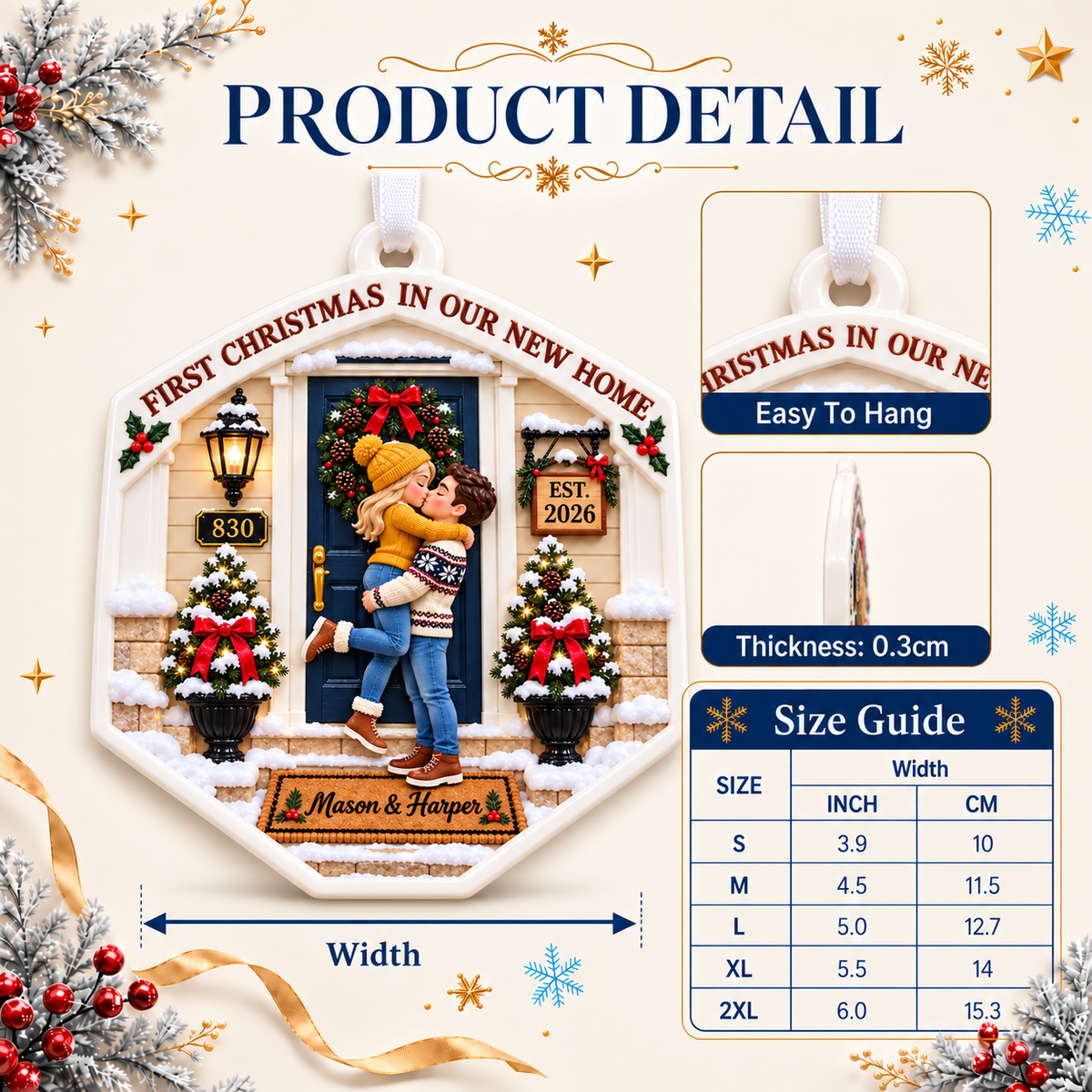 First Christmas in Our New Home Front Porch Couple Plaque - 3D Relief Ornament