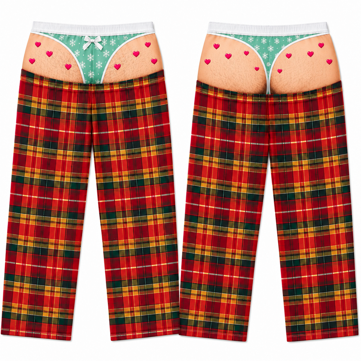 Novelty Plaid Pajama Pants with Faux Bikini Print Lounge Bottoms