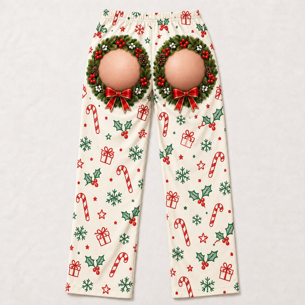 Novelty Christmas Pajama Pants Holiday Wreath Gag Print Lounge Bottoms