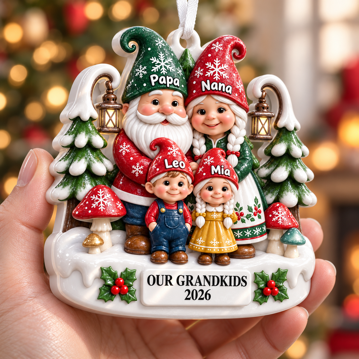Snowy Woodland Pine Trees and Lanterns Winter Picture Frame - 3D Relief Ornament