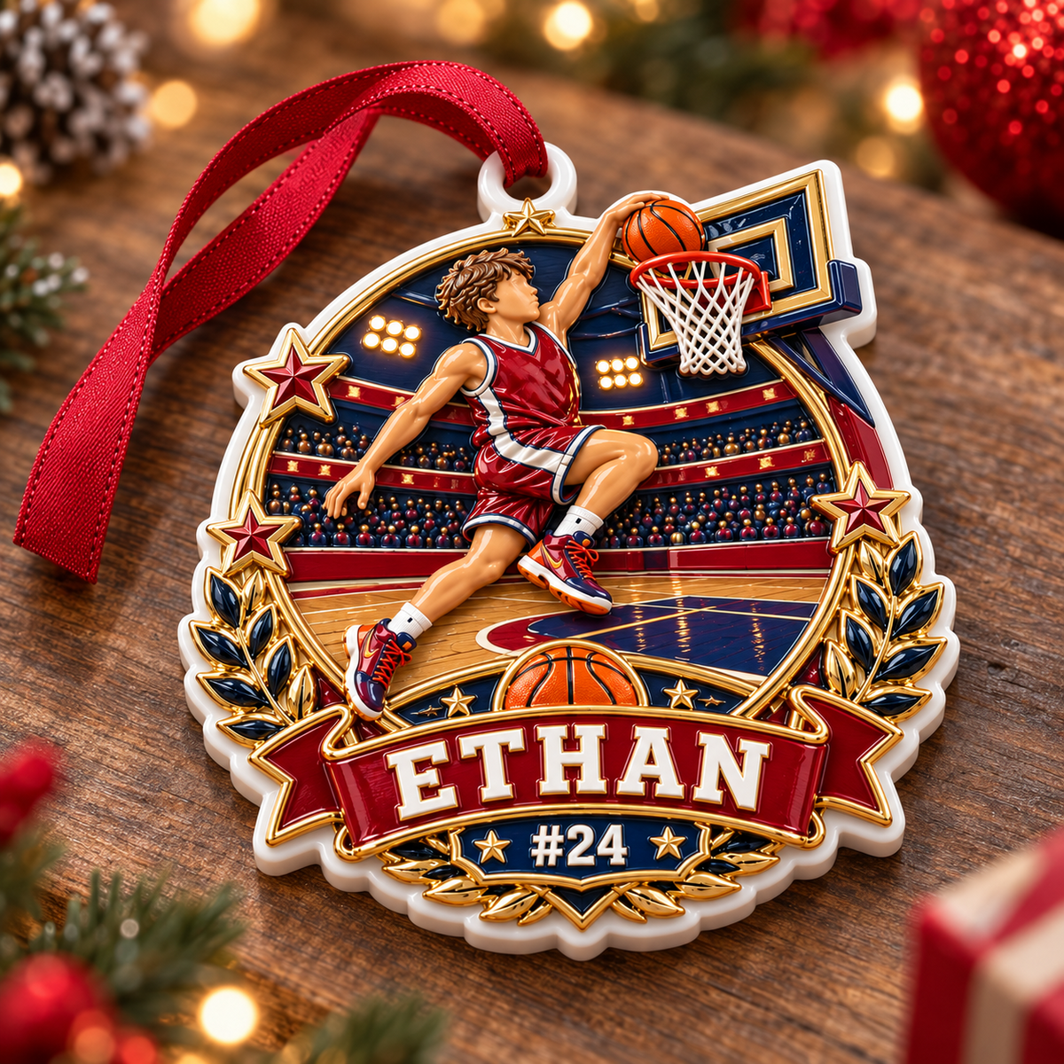Basketball Player Slam Dunk Holiday Tree Keepsake - 3D Relief Ornament