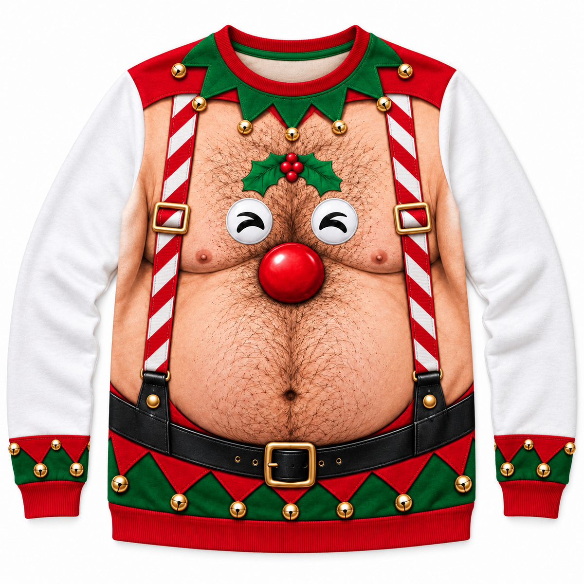 Christmas Sweatshirt Hairy Chest Reindeer Suspenders Pullover
