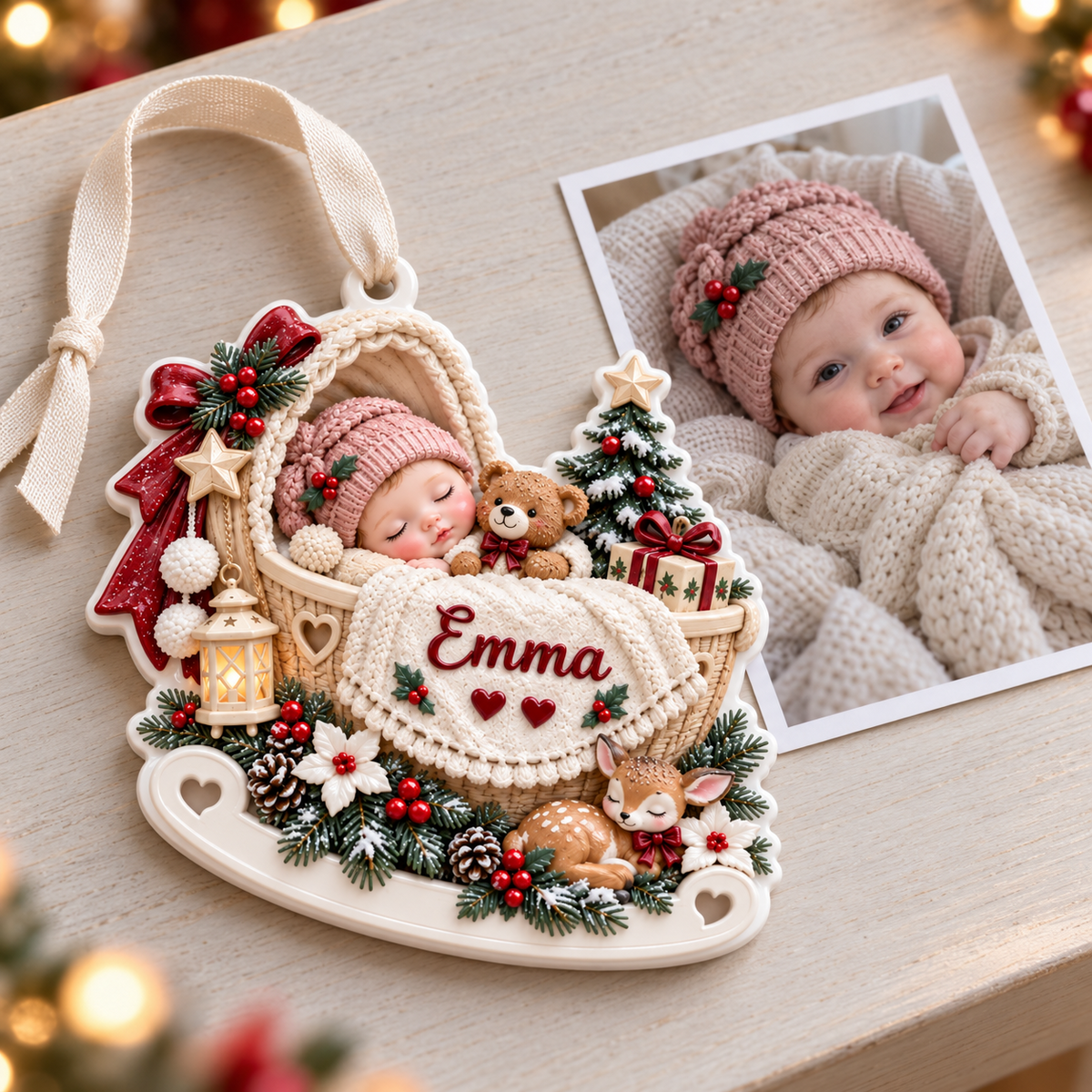 Sleeping Baby in Rocking Cradle with Woodland Fawn and Pine Accents ...
