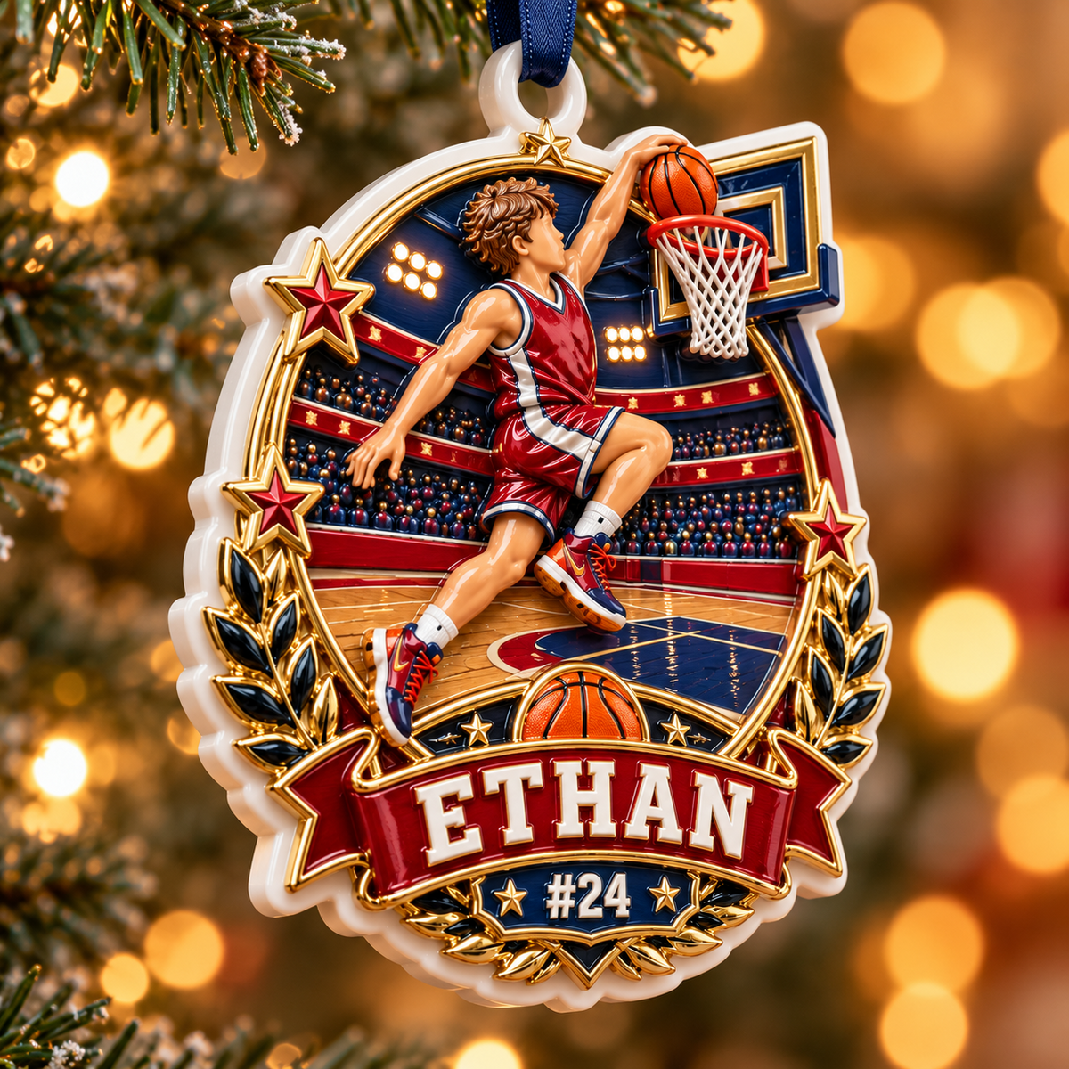Basketball Player Slam Dunk Holiday Tree Keepsake - 3D Relief Ornament