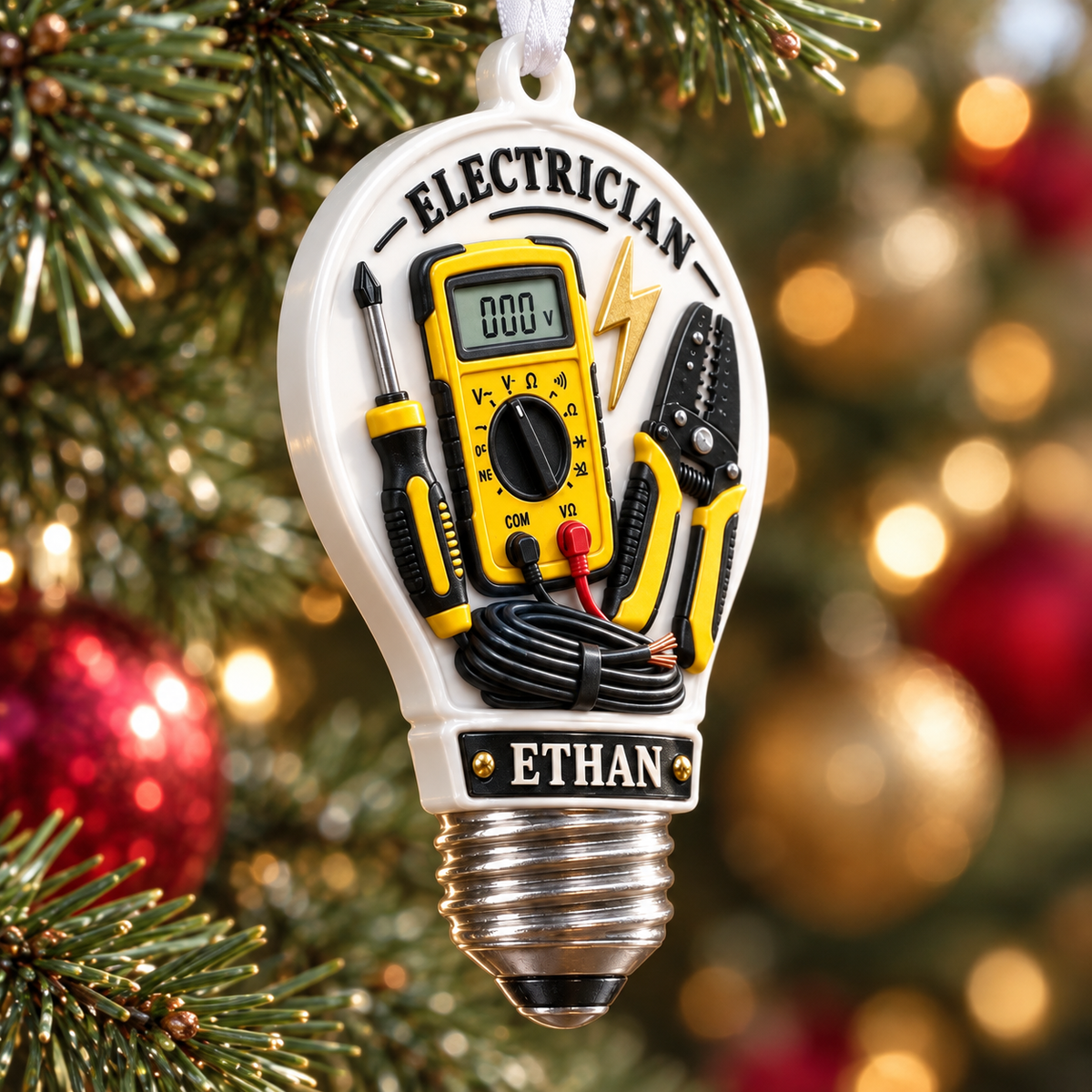 Electrician Light Bulb Shaped Multimeter Wire Tools Holiday Decor - 3D Relief Ornament