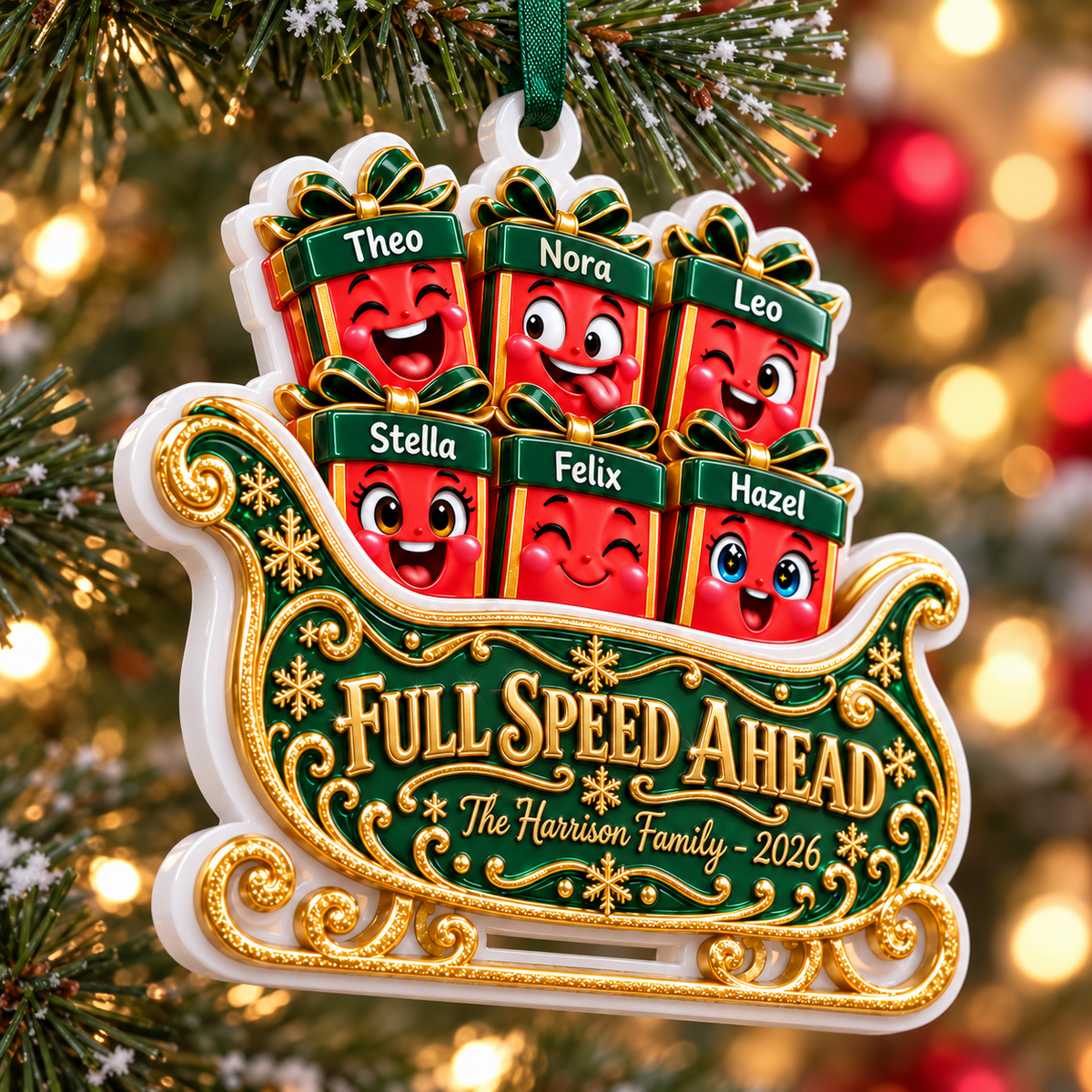 Christmas Sleigh Silhouette Holiday Tree Hanging Decor in White - 3D Relief Ornament