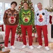 Funny Christmas Sweatshirt 3D Kissing Face Holiday Character Pullover