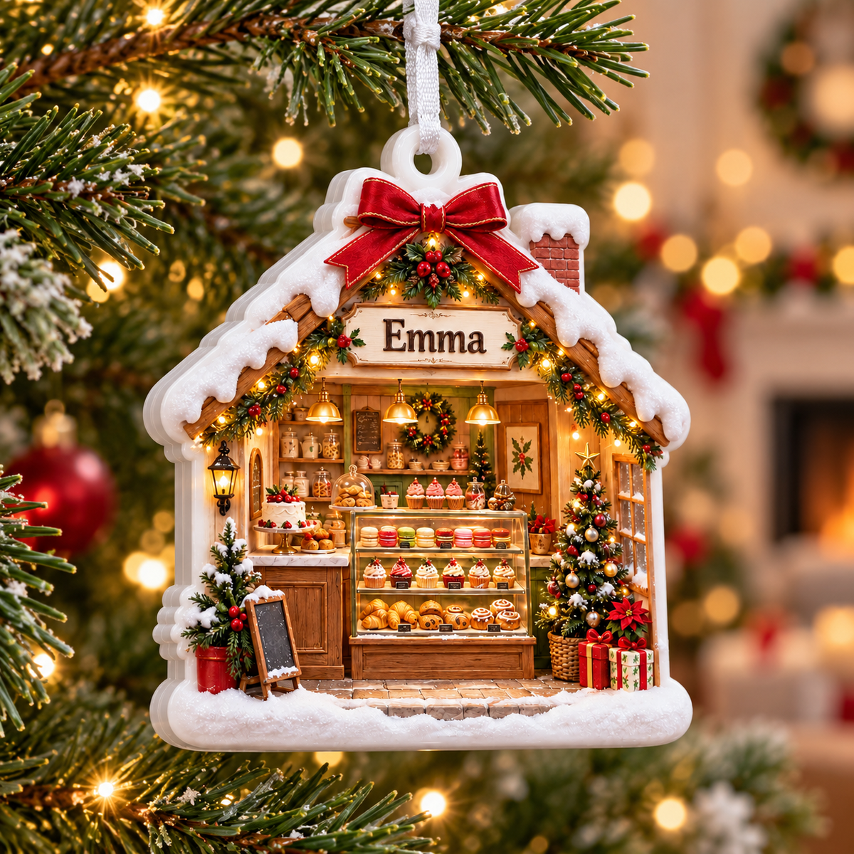 Bakery Shop House Christmas Tree Hanging Decor - 3D Relief Ornament