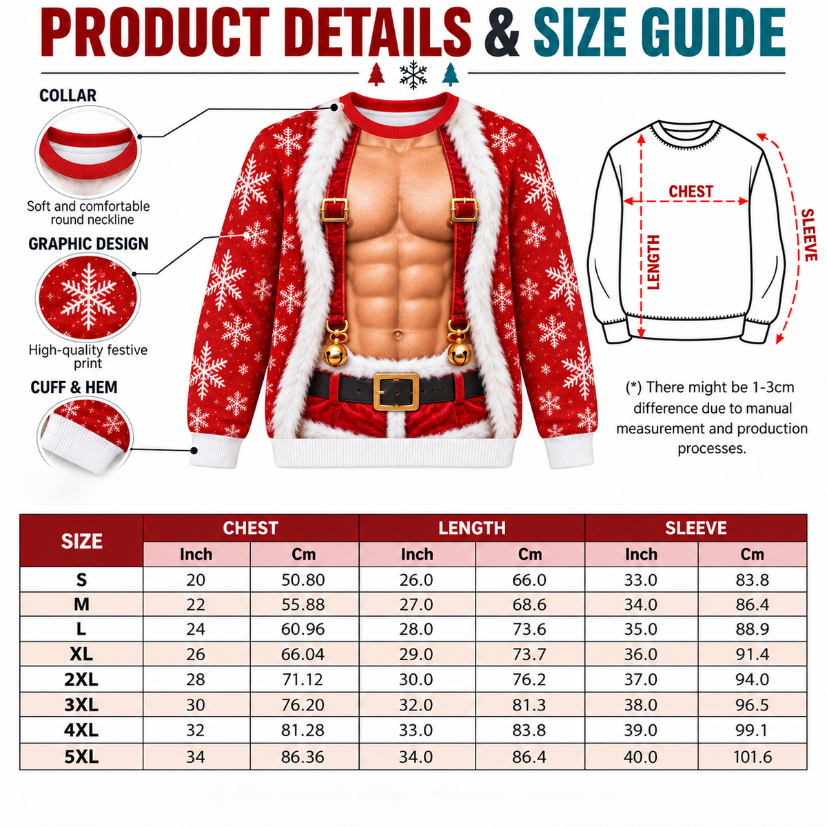 Funny Ugly Christmas Sweatshirt Faux Body Bikini Muscle Print Crewneck