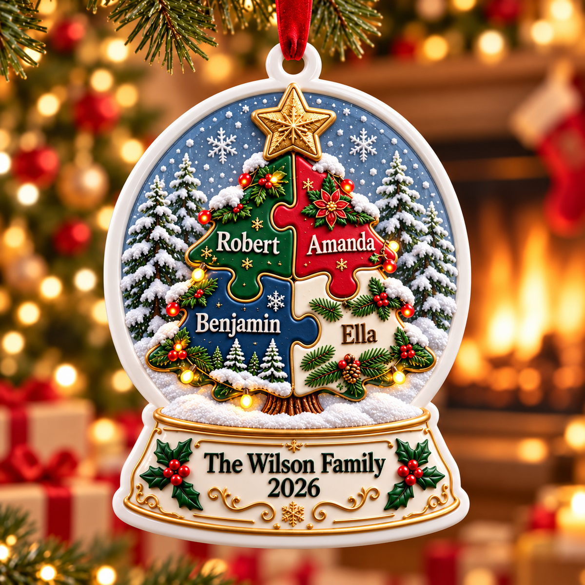 Snow Globe Shaped Holiday Tree Hanging Decor in Glossy White Finish - 3D Relief Ornament