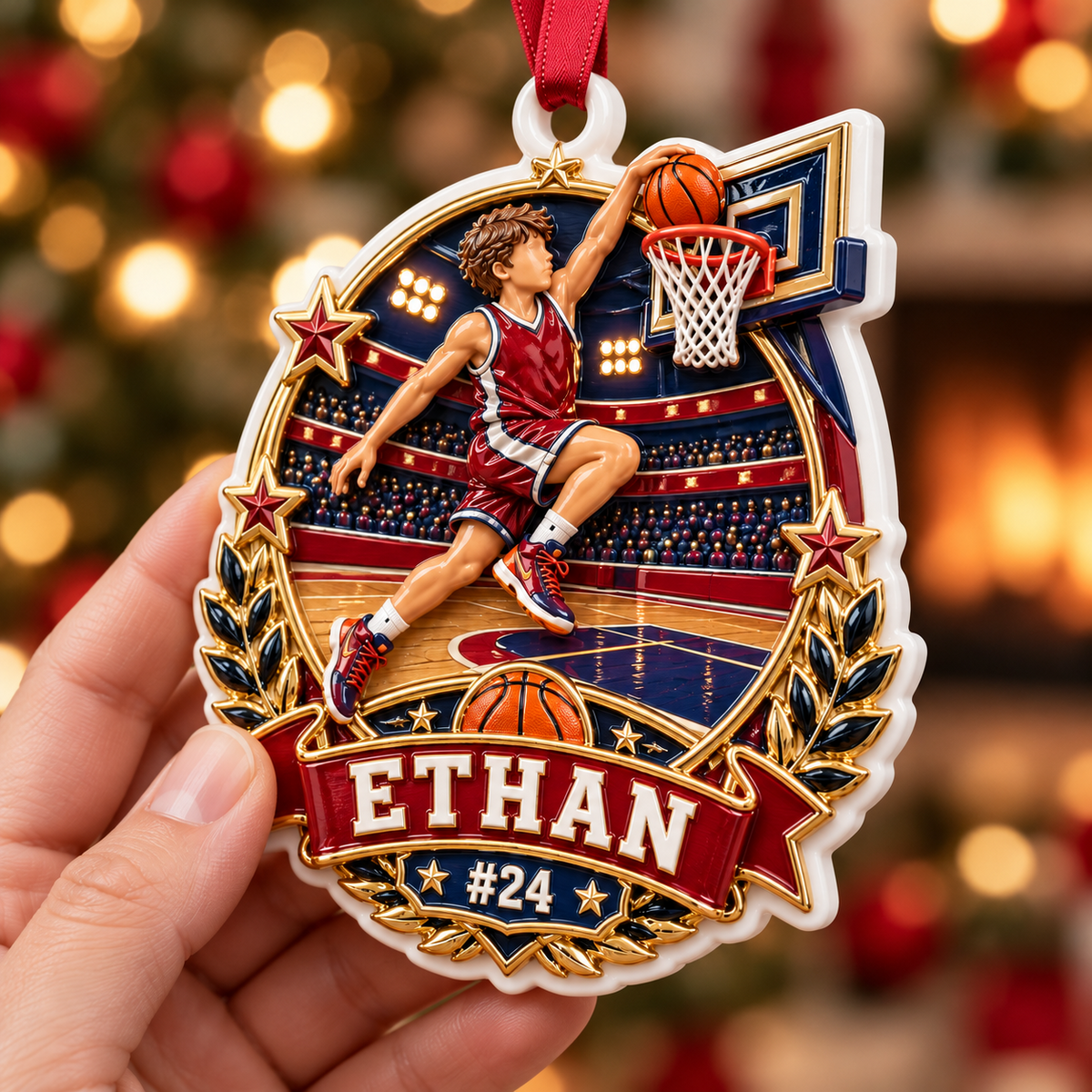Basketball Player Slam Dunk Holiday Tree Keepsake - 3D Relief Ornament