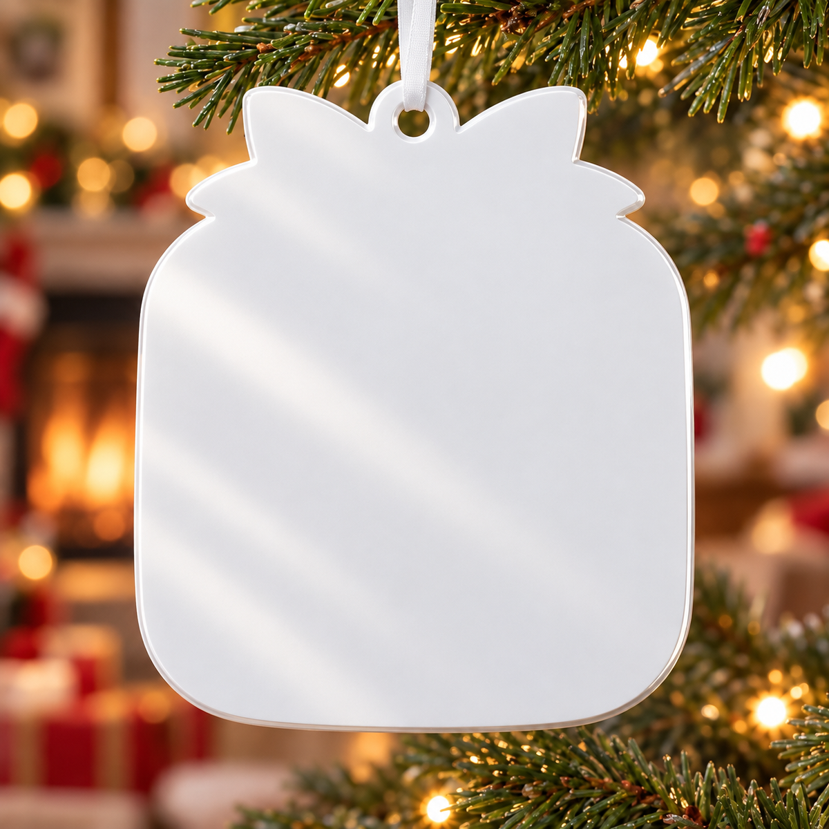 Snowman Family of 4 Christmas Tree Decoration with Red Plaid Bow - 3D Relief Ornament