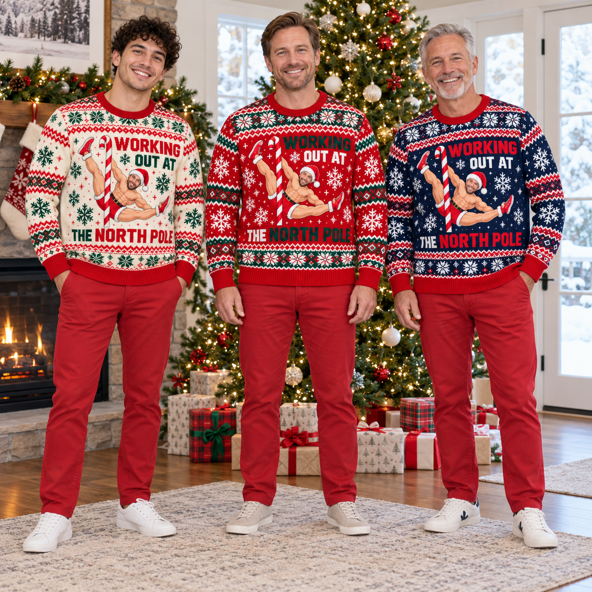Christmas Sweatshirt Working Out At The North Pole Graphic Crewneck