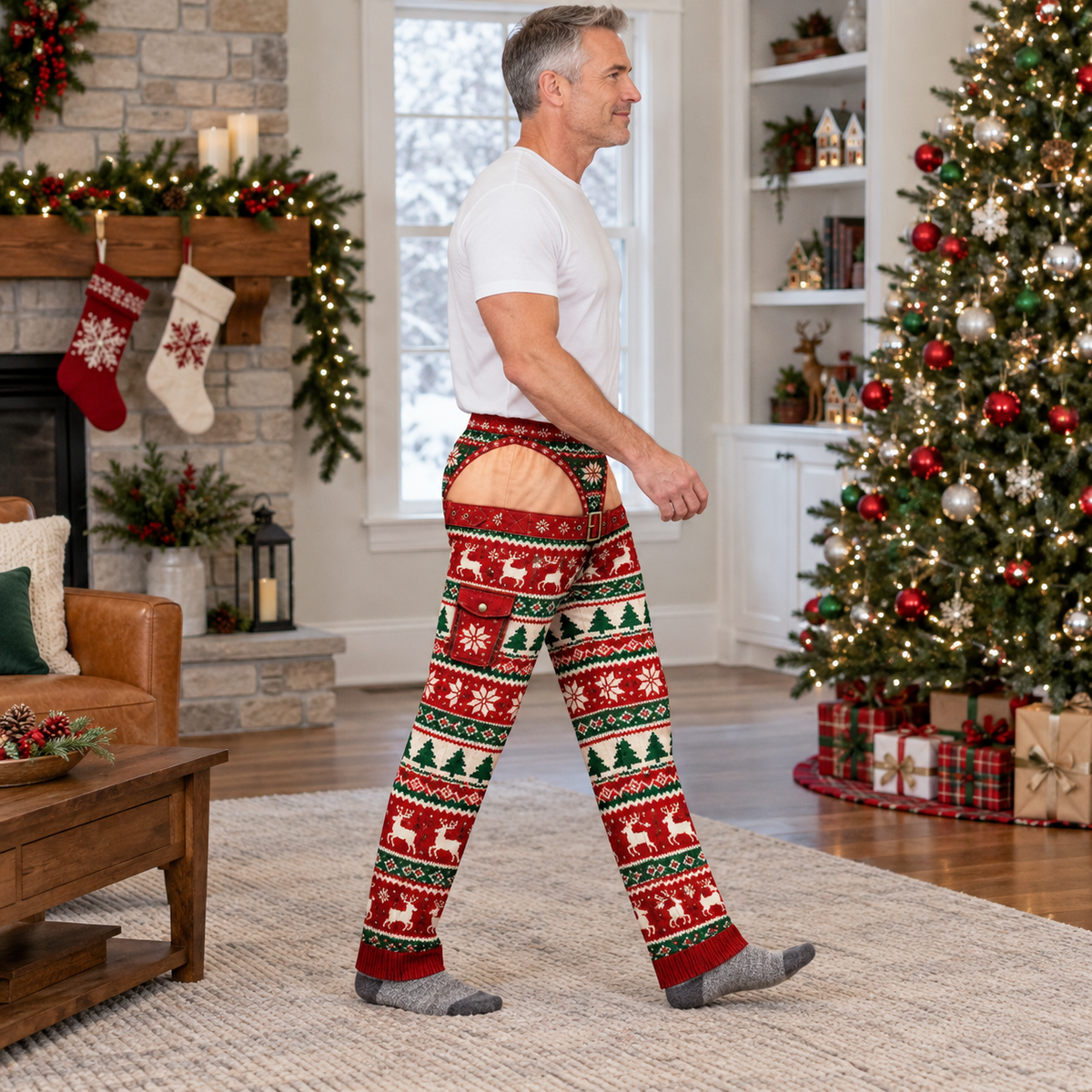 Christmas Chaps Pajama Pants Funny Holiday Print Lounge Bottoms