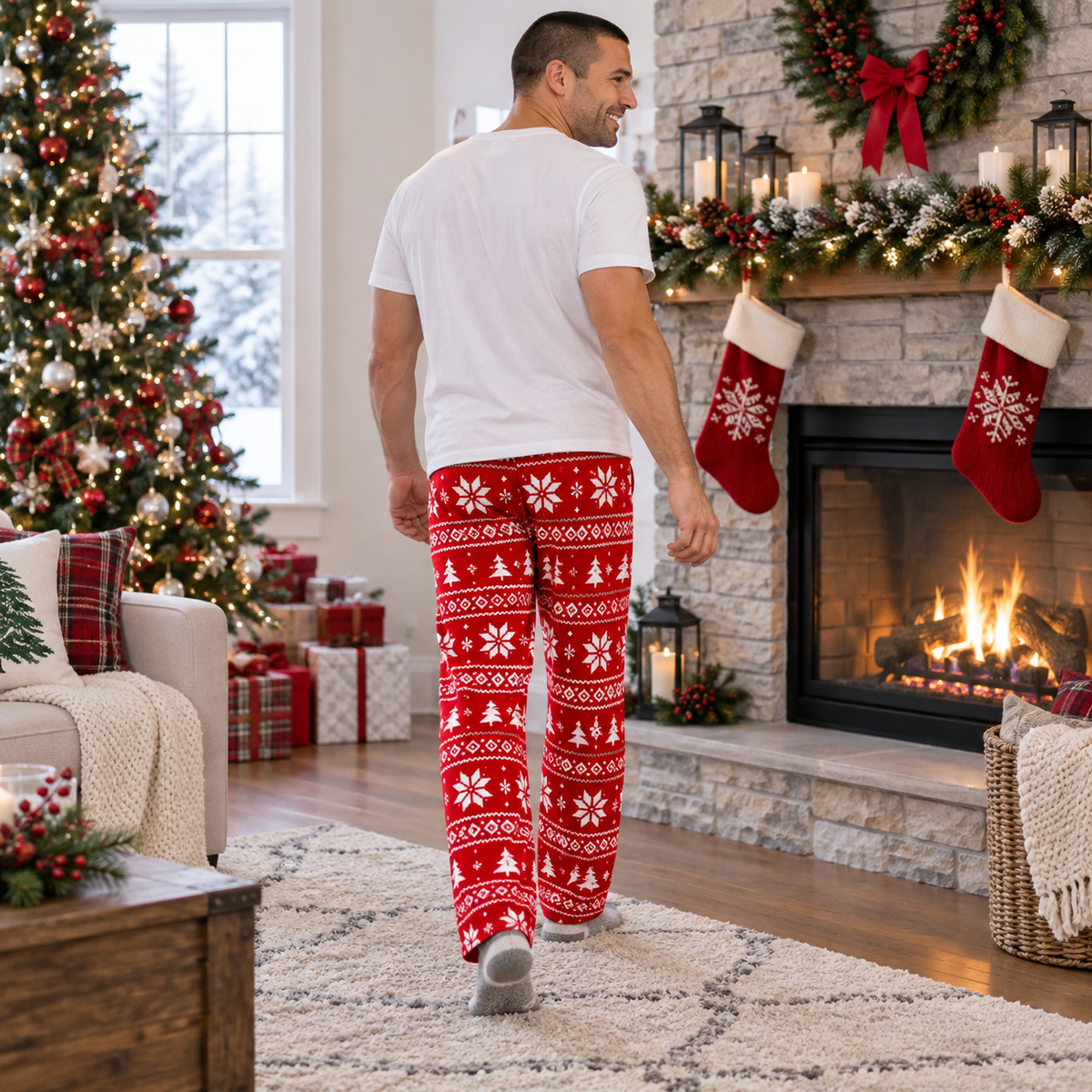 Jingle My Bells Mens Pajama Pants Holiday Fair Isle Lounge Bottoms