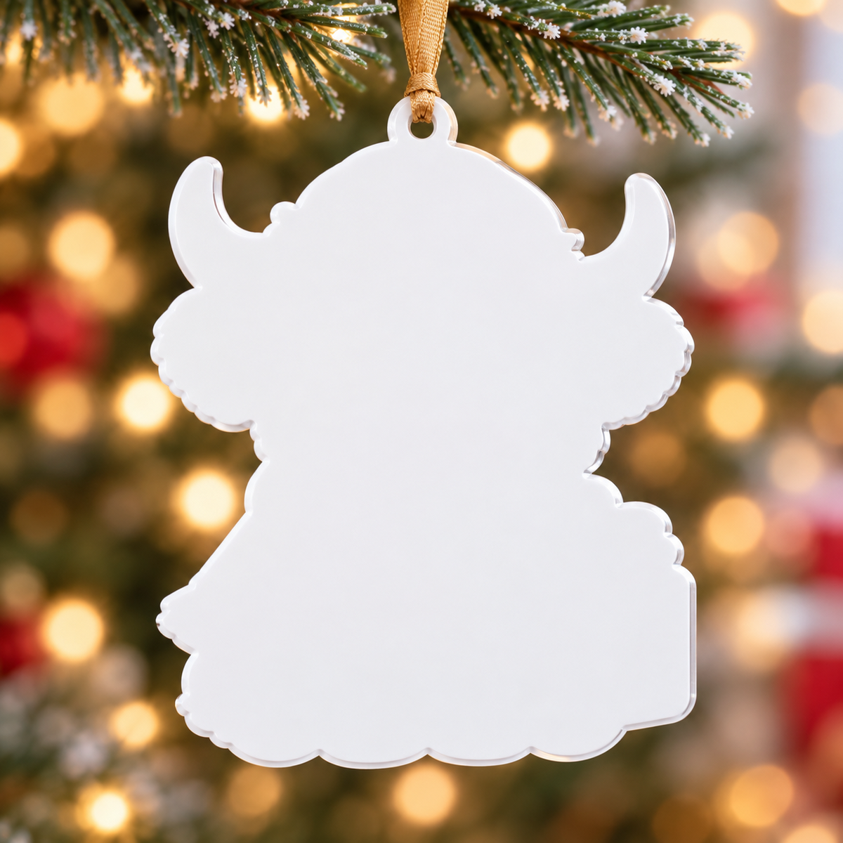 Baby Highland Cow with Santa Hat and Scarf Acrylic Christmas Tree Hanging Decor - 3D Relief Ornament