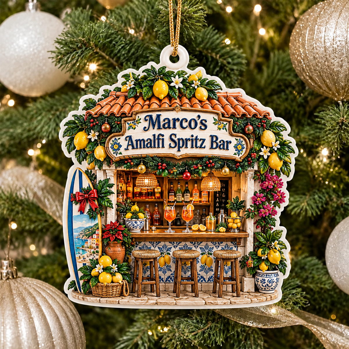 Italian Amalfi Coast Spritz Bar Holiday Hanging Decor - 3D Relief Ornament