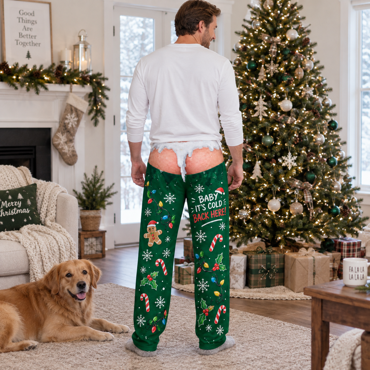 Mens Christmas Pajama Pants Frosty Buns Novelty Holiday Lounge Bottoms