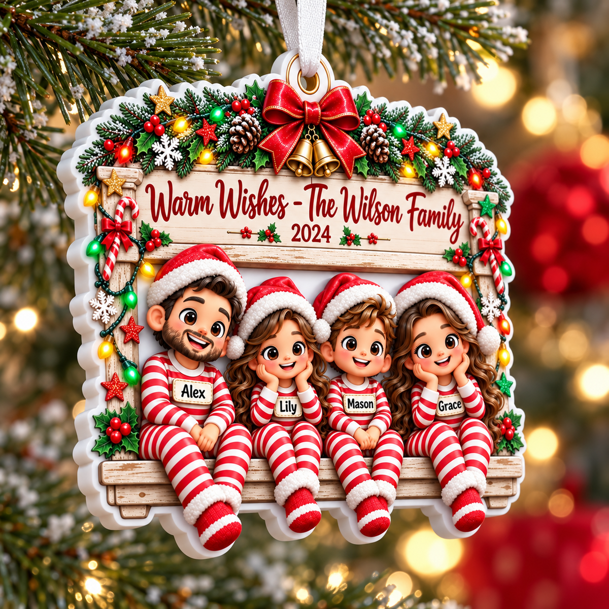 Christmas Family Pajama Holiday Hanging Plaque - 3D Relief Ornament