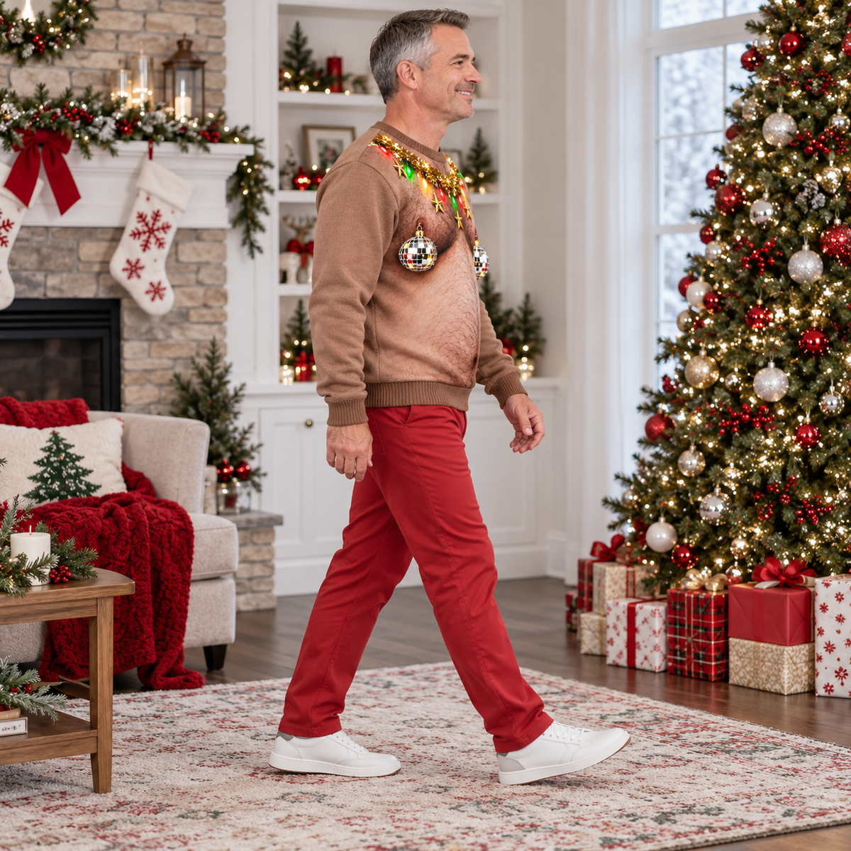 Hairy Chest Christmas Sweatshirt Funny Holiday Garland Tan Pullover