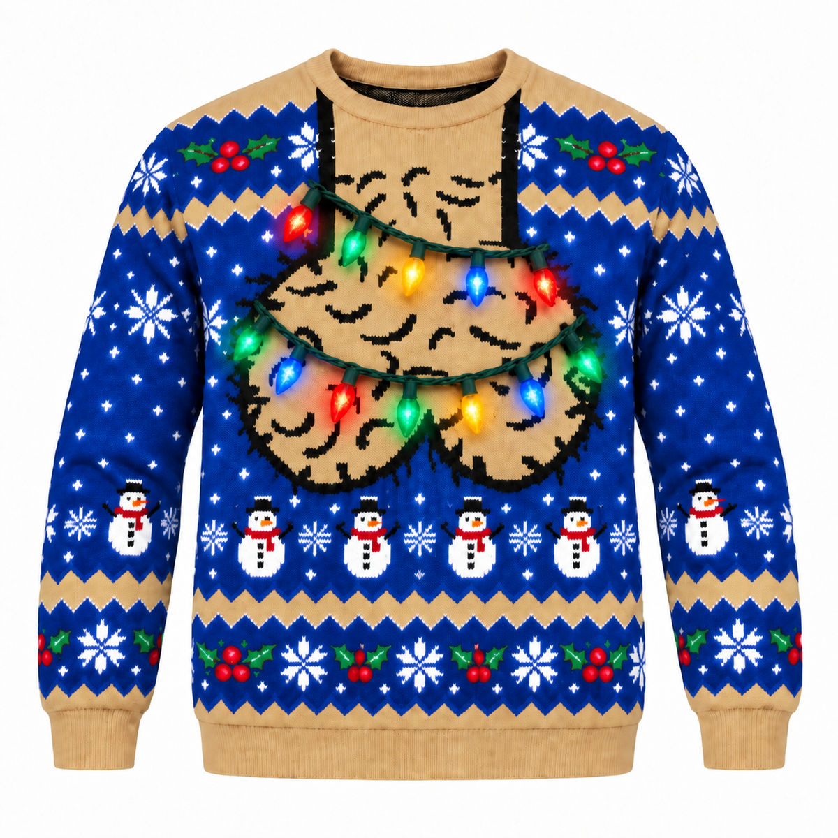 Funny Christmas Sweatshirt with Hairy Jingle Balls String Lights