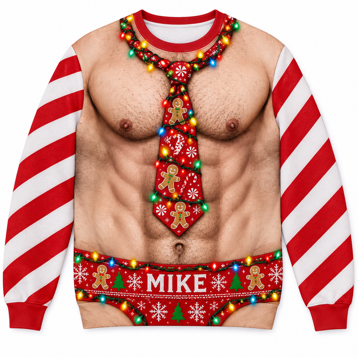 Funny Christmas Sweatshirt Faux Muscle Chest Holiday Tie Graphic