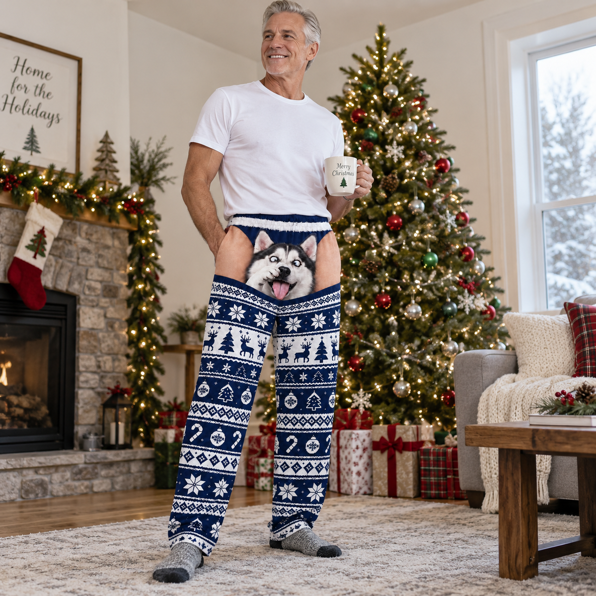 Men's Christmas Pajama Pants Novelty Pet Illusion Sleepwear Bottoms