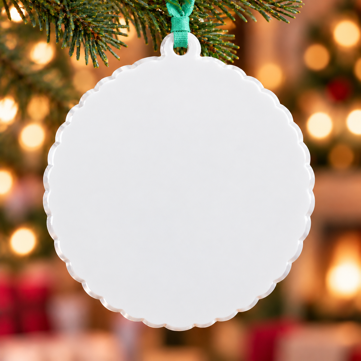 Grumpy Fluffy Bunny in Santa Hat with Coffee Cup Medallion - 3D Relief Ornament
